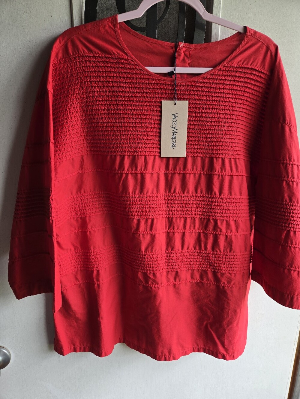 Yacco Maricard Red Smocked Panel Tunic Top NWT